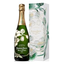 Bottiglia di Champagne Perrier-Jouët Belle Époque 2016 con il suo astuccio regalo originale decorato con anemoni bianchi